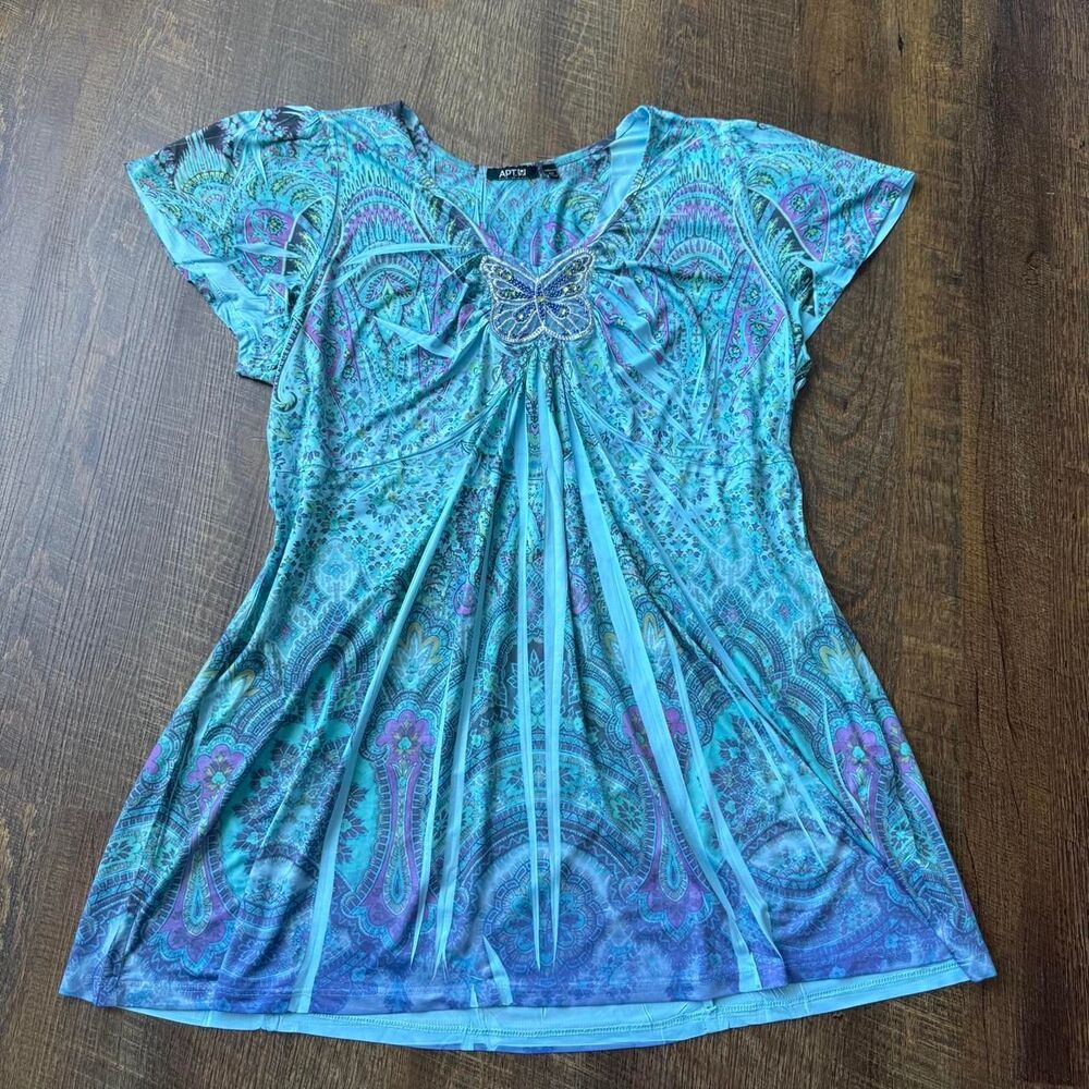 Apt.9 turquoise paisley beaded butterfly top